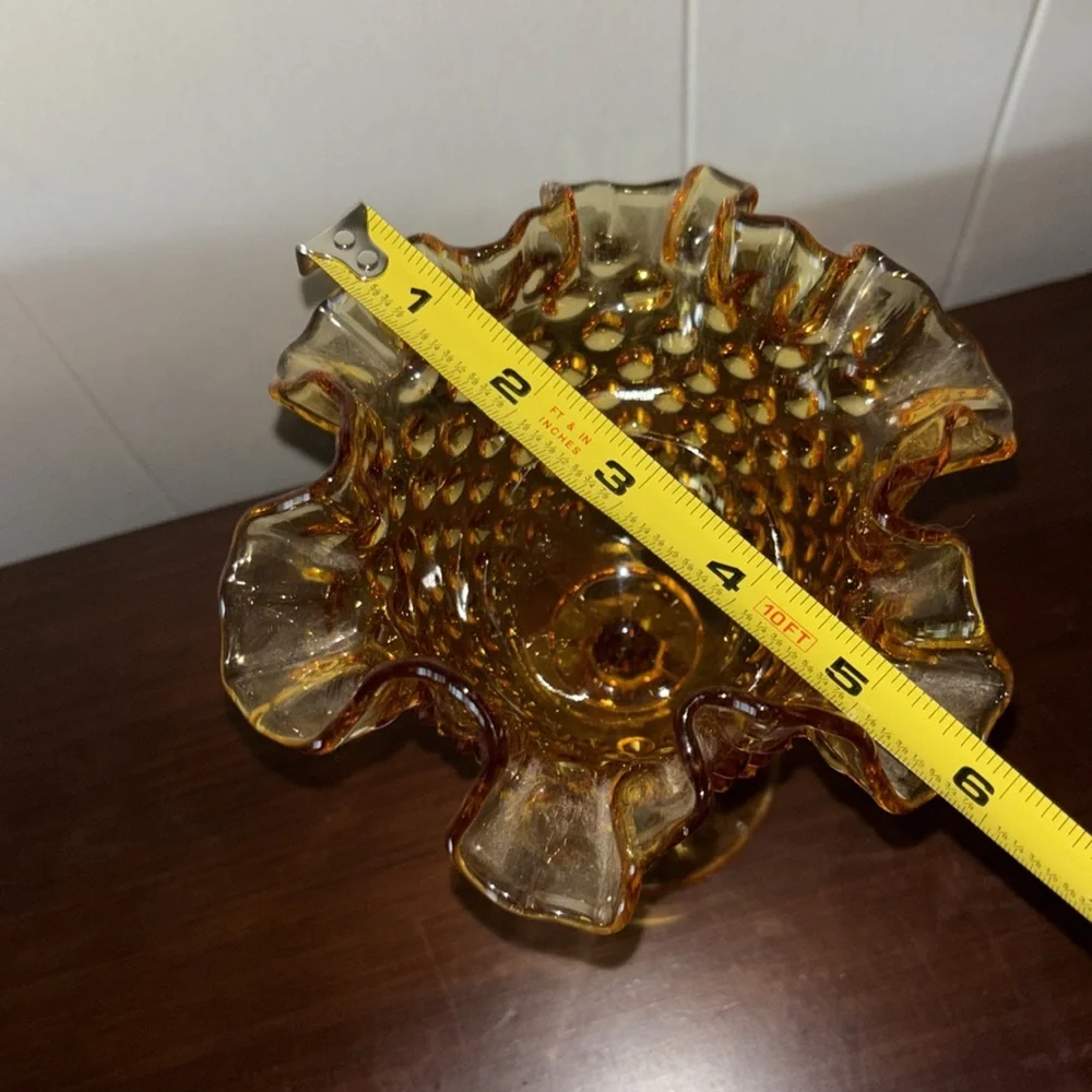 Vintage Fenton Amber Hobnail Glass Compote Pedestal Bowl 1950s